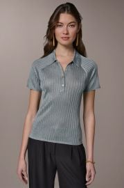 RIB-KNIT POLO SWEATER at Donna Karan